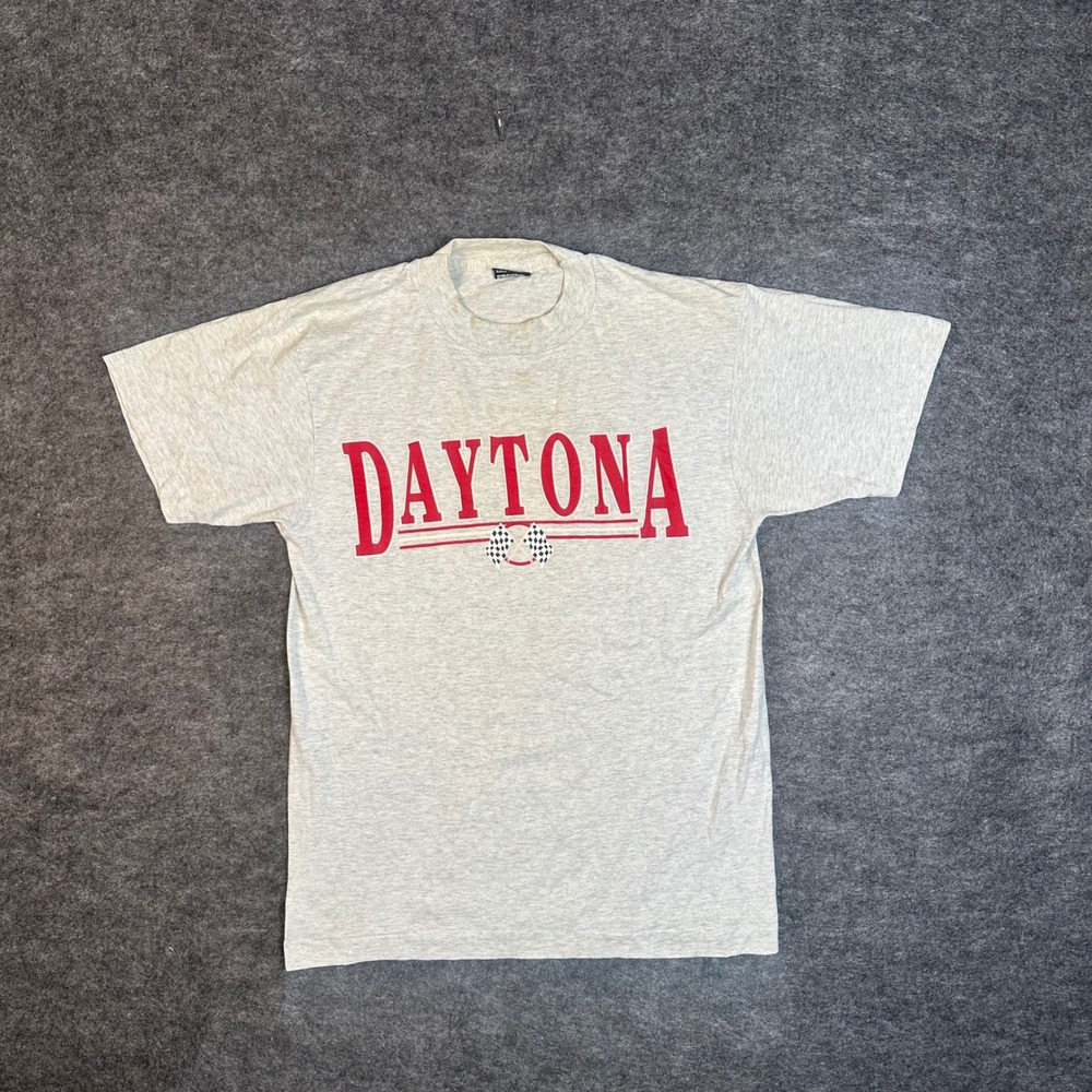 Vintage 80s Single Stitch Daytona Racing T Shirt Mens Medium Gray